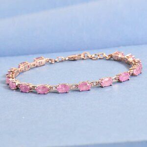 Ilakaka Hot Pink Sapphire Station Bracelet in Vermeil Rose Gold Over SS